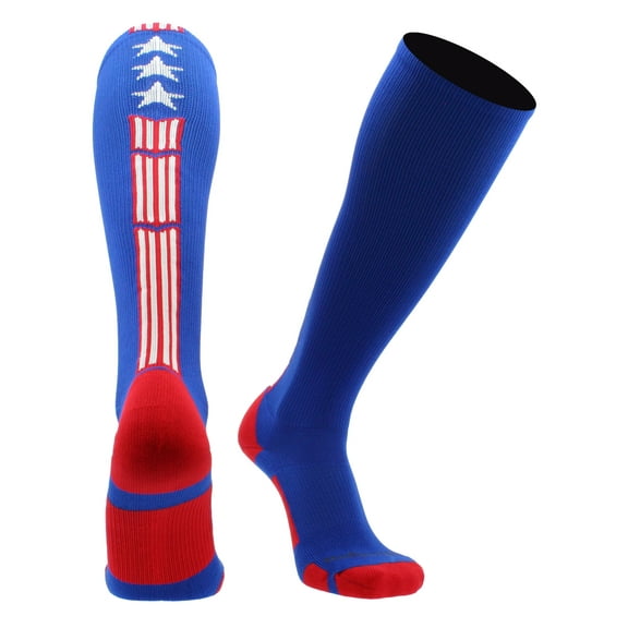 Patriot Stars and Stripes USA Flag Over the Calf Socks (Royal/Red/White, Large)