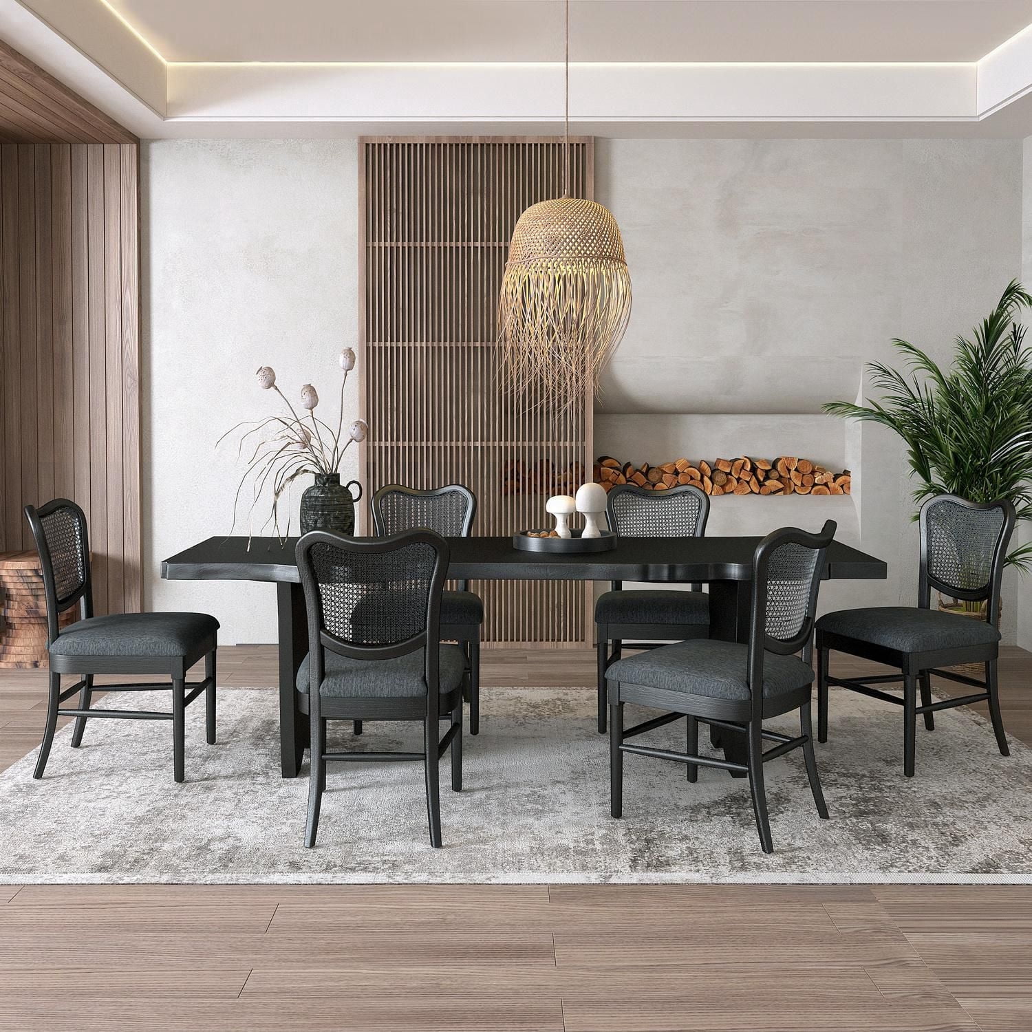 Chaises de salle à manger Lot de 2, chaises latérales rembourrées avec dossier en rotin et pieds en bois, chaises au design moderne du milieu du siècle pour le salon et la cuisine