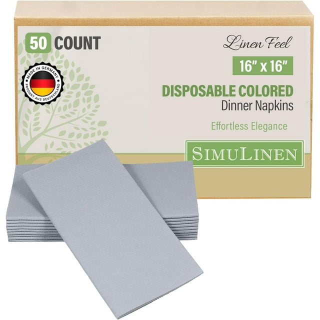 Colored Napkins - GRAY - Decorative Dinner Napkins - Cloth Like and Disposable - Elegant & Durable - Soft & Absorbent - Versatile 16"x16" - Packaged for Easy Storage - Box of 50 - by SimuLinen