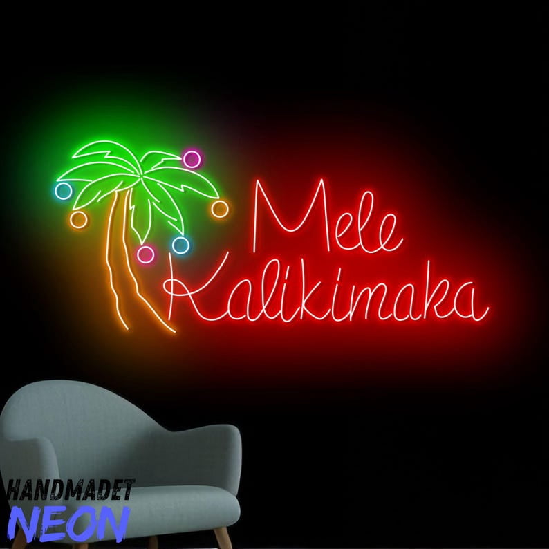 Handmadetneonsign Mele Kalikimaka Neon Sign, Merry Christmas Led Sign, Palm Tree Hawaii Neon Light, Hawaiian Xmas Decor 82804