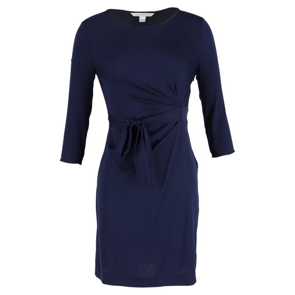 Pre-Owned Diane Von Furstenberg Mini Bow-Waist Dress in Navy Blue Polyester