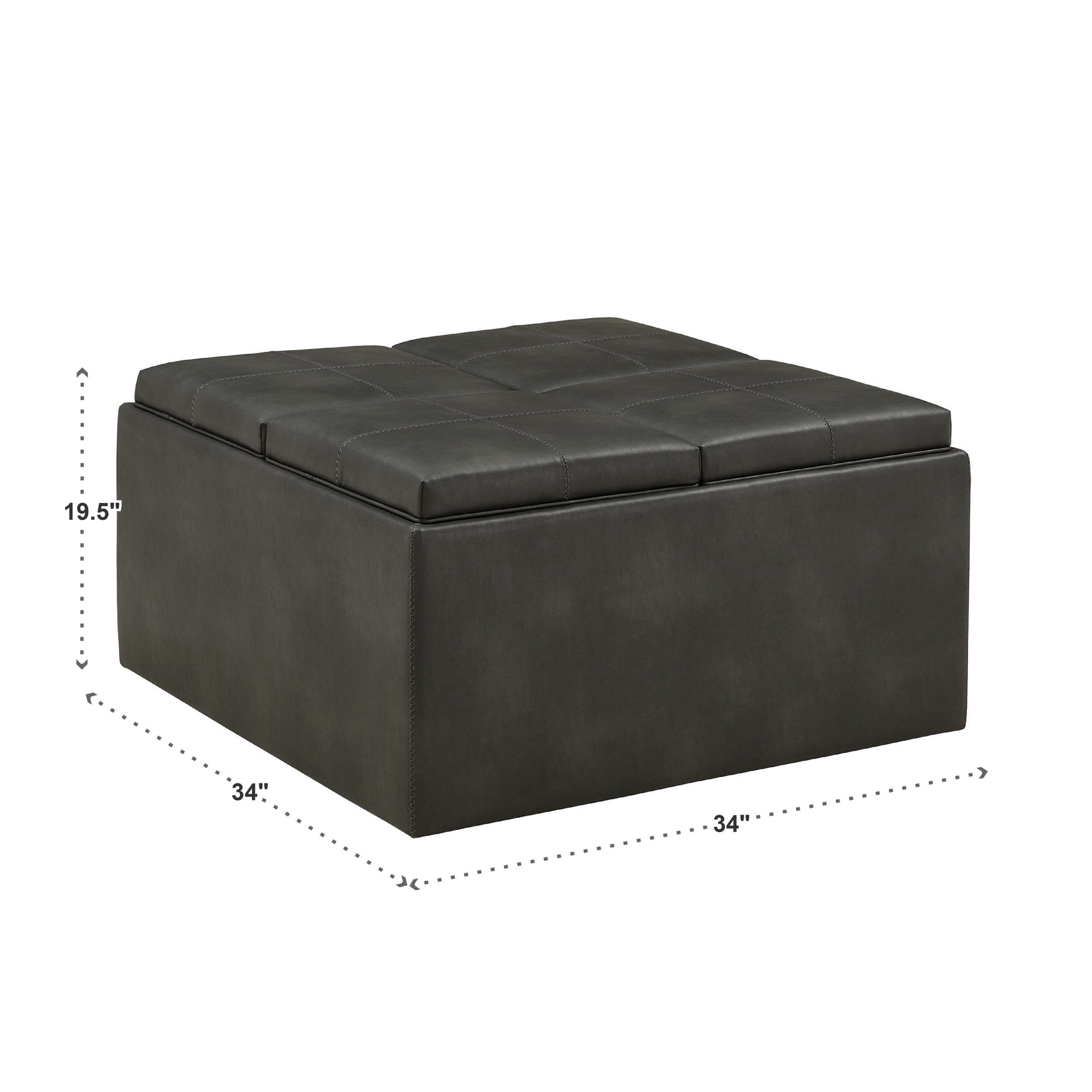 Weston Home Novella Storage Ottoman, Gray Faux Leather