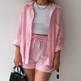 thumbnail image 2 of Long Sleeve Coat Shorts Front Pocket Drawstring Turn Down Collar Plus Size Plain Color Jacket High Waisted Shorts Suit, 2 of 6