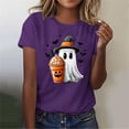 thumbnail image 5 of JOANKDMI Witch Ghost Halloween Shirts for Women Short Sleeve Pumpkin Spice Latte Graphic Tees Casual Fall Autumn Crewneck T-Shirt Novelty Holiday Party Tops, 5 of 6