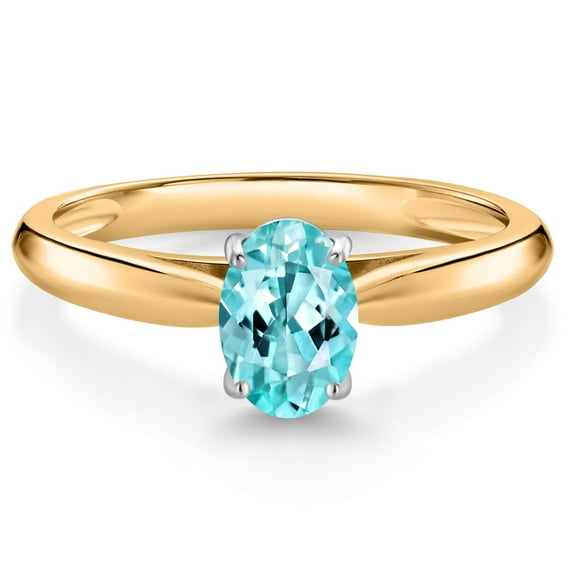 Gem Stone King 10K Yellow Gold Blue Apatite Solitaire Engagement Ring for Women (0.82 Cttw, Oval 7X5MM, Gemstone Birthstone, Size 7)