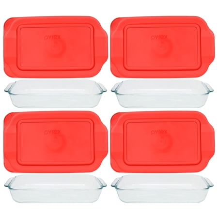 Pyrex 232 2-Quart Glass Baking Dish & 232-PC Red Lid (4-Pack)