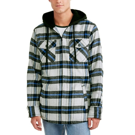 Burnside Men's Sherpa Lined Flannel Jacket with Fleece Hood, Up to Size