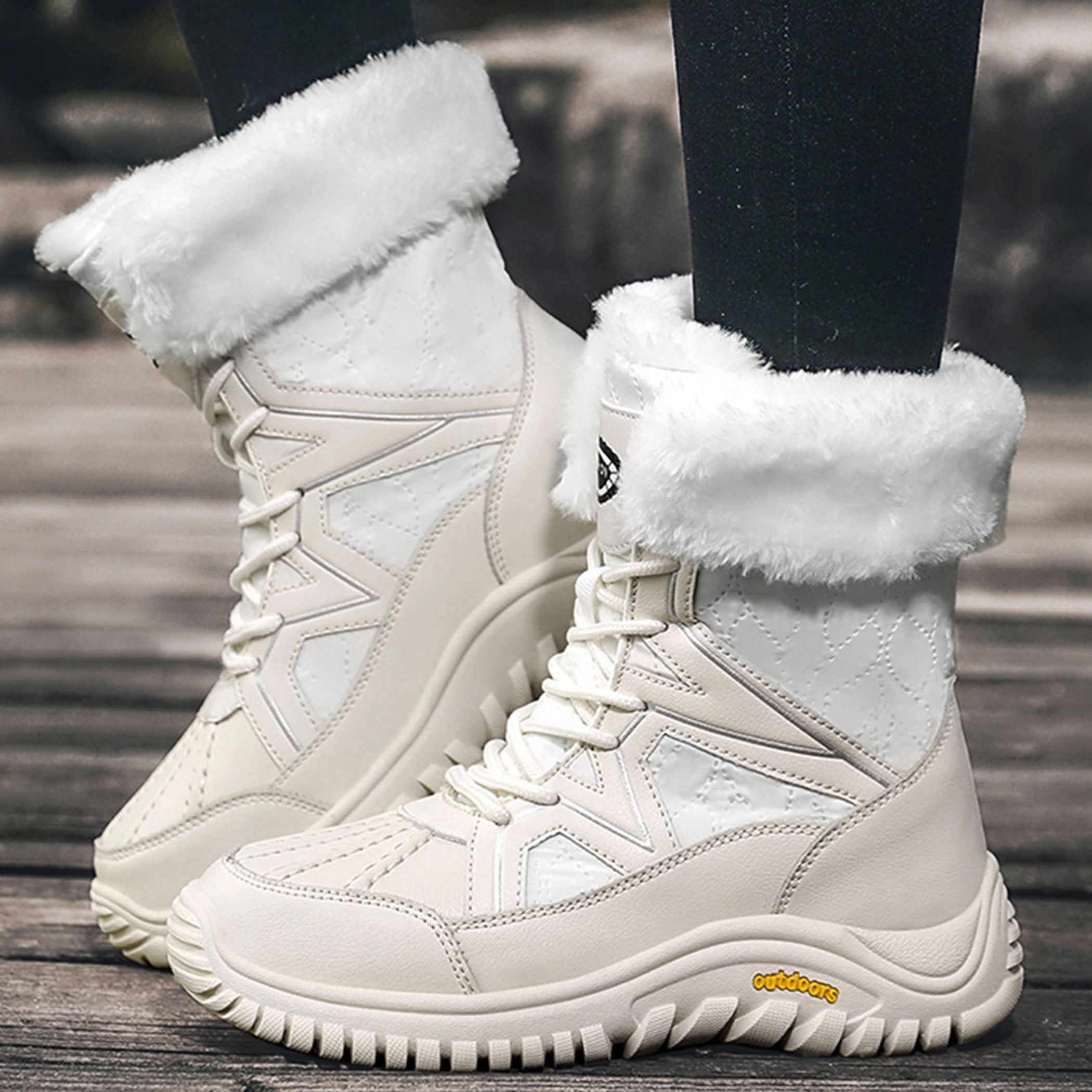 Faux Fur Lined Snow Boots for Women Waterproof Warm Winter Shoes Mid Calf Outdoor Hiking Boots
