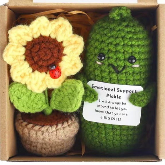 Handmade Woven Positive & Funny Creative Gift Toys – Sunflower, Cucumber, Potato & Avocado Gift Box Set