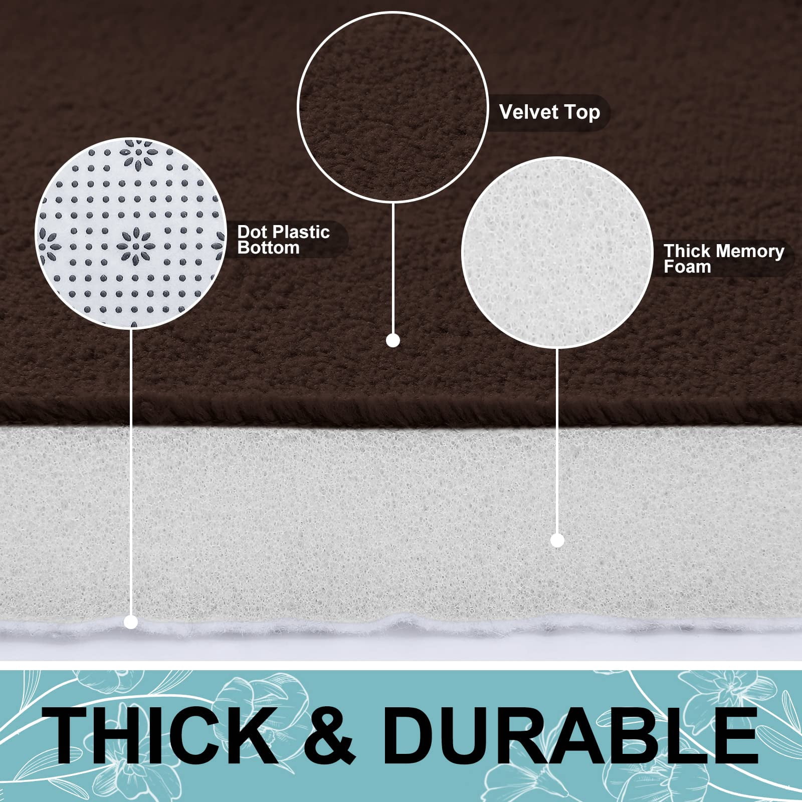 Buganda Memory Foam Bathroom Rugs, Absorbent Non-Slip Bath Mat for Bathroom, Soft Washable Bath Rug, 20"×32", Brown