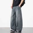 thumbnail image 2 of LODIENY Baggy Jeans for Men Wide Leg Hip Hop Elastic Waist Drawstring Trousers Stylish Loose Fit Denim Casual Streetwear Skateboard Pants with Pockets Dark Blue XL, 2 of 6