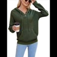 thumbnail image 3 of Sudadera de Lana Extragrande con Capucha y Colores Contrastantes para Mujer, de Punto, con Cuello en V, Informal, con Bolsillos Verde L, 3 of 9