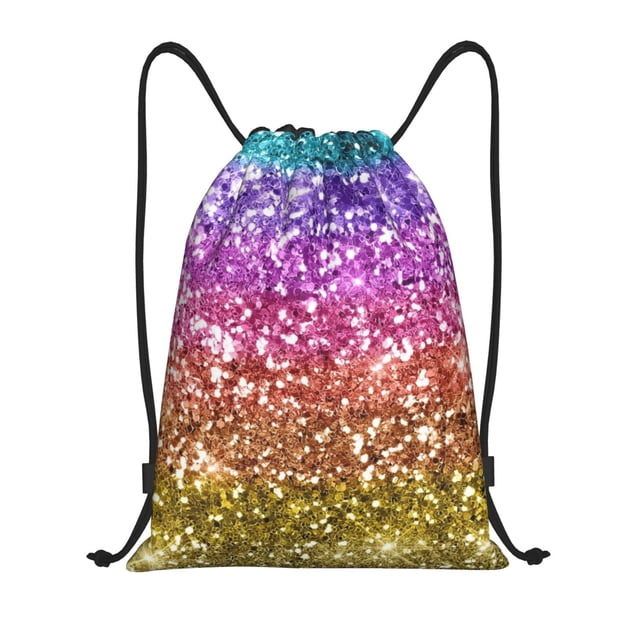 Saiise Glitter Rainbow Pattern Sports Drawstring Backpack - String Swim Gym Bag with Wet Proof Pocket for Women&Men-Small
