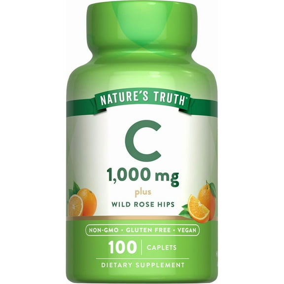 Vitamin C 1000 mg with Rose Hips | 100 Caplets | Vegan, Non-GMO, & Gluten Free Supplement | by Nature's Truth