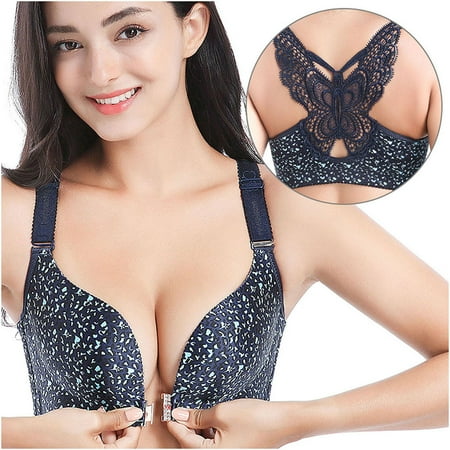 

Muxika Women s Front Closure Wireless Bra Leopard Print Butterfly Back Bras for Women Sexy Push Up Shaping Wire Free Everyday Bra