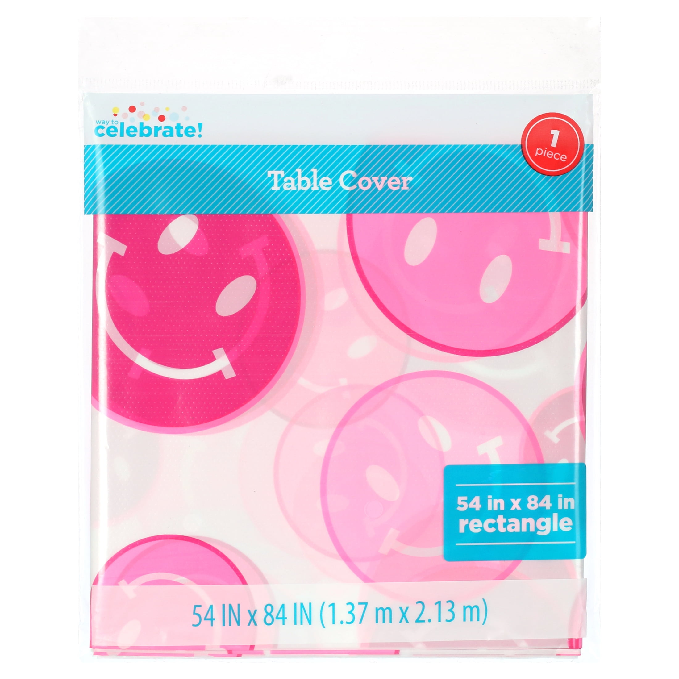 Way to Celebrate! Cheerful Pink Plastic Party Tablecloth, 84 x 54in