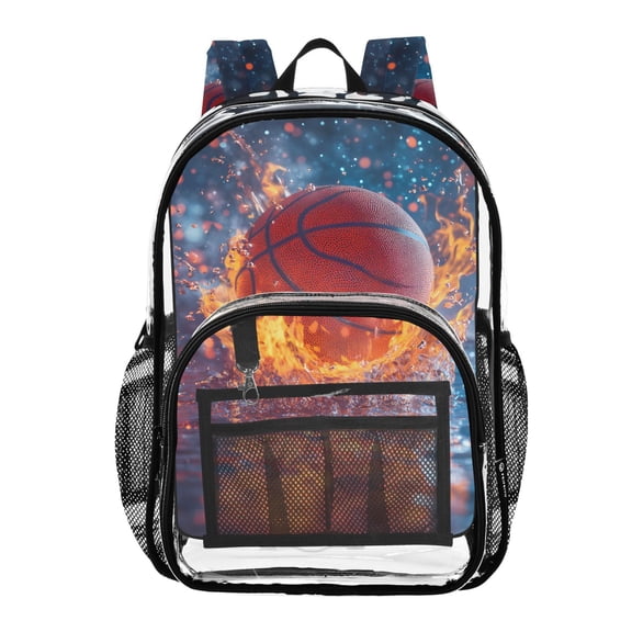 ALAZA Clear Backpack Basketball Splash Fire PVC Transparent BookBag