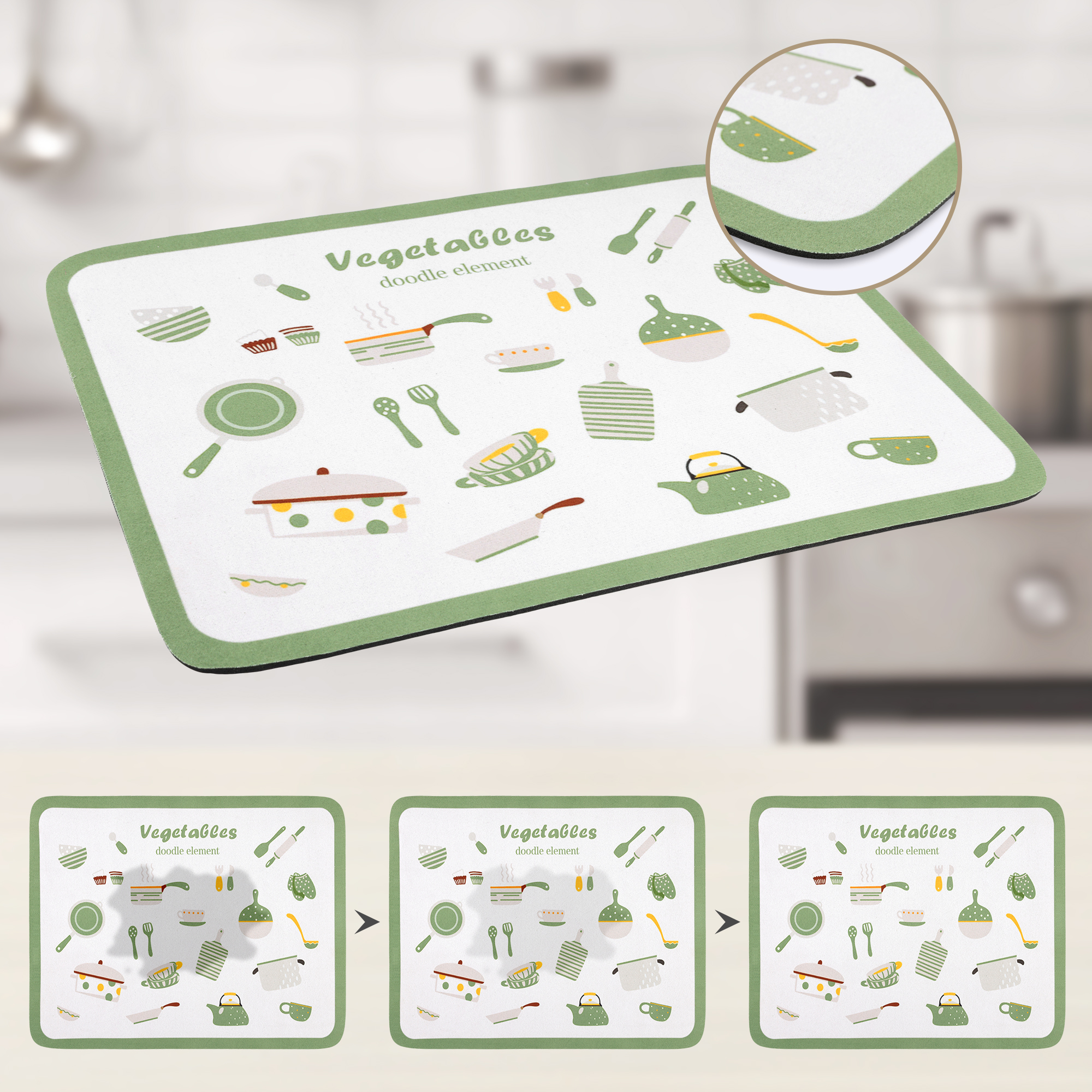 Unique Bargains Diatomaceous Stone Dish Drying Mat for Kitchen Green 19.7*15.7 inch