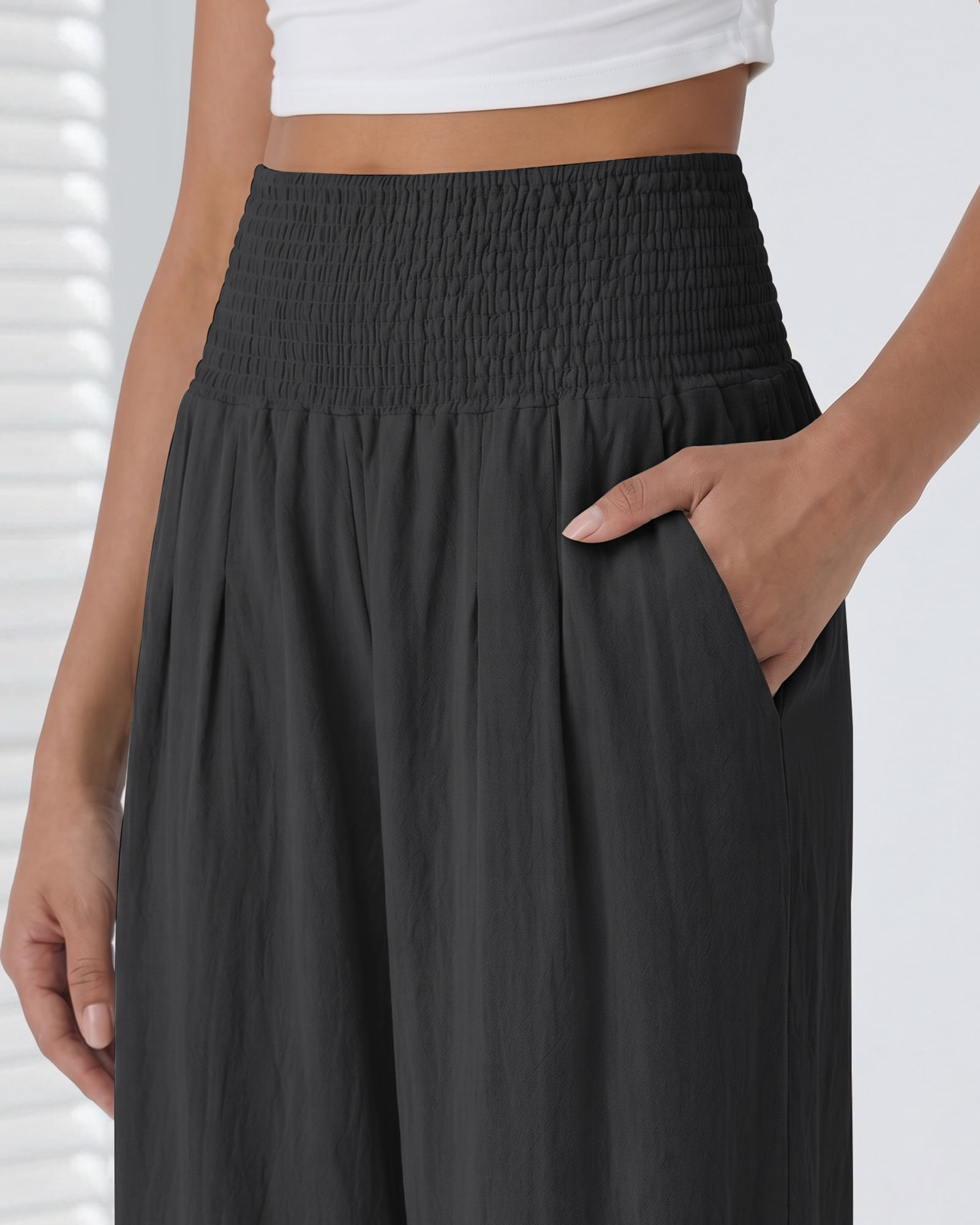 DOCVIT Womens Wide Leg Pants High Elastic Waist with Pockets Summer S-XXL
