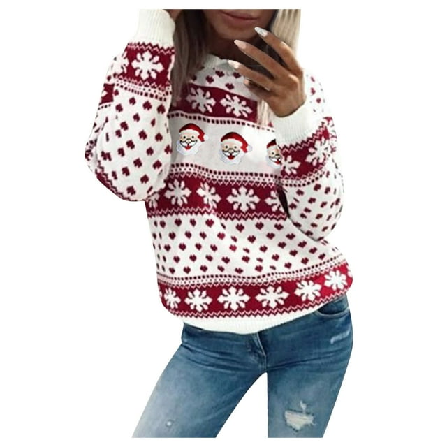 Chandails de Noël pour Femmes Chandail de Noël Père Noël Surdimensionné Pulls