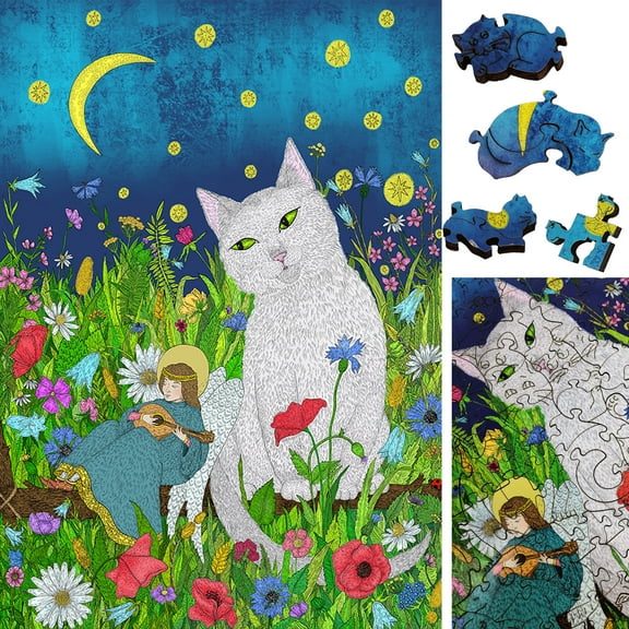 Wooden Jigsaw Puzzles for Adults with Uniquely Shaped Pieces - made in USA by FoxSmartBox - 200 Pieces - Silent Night