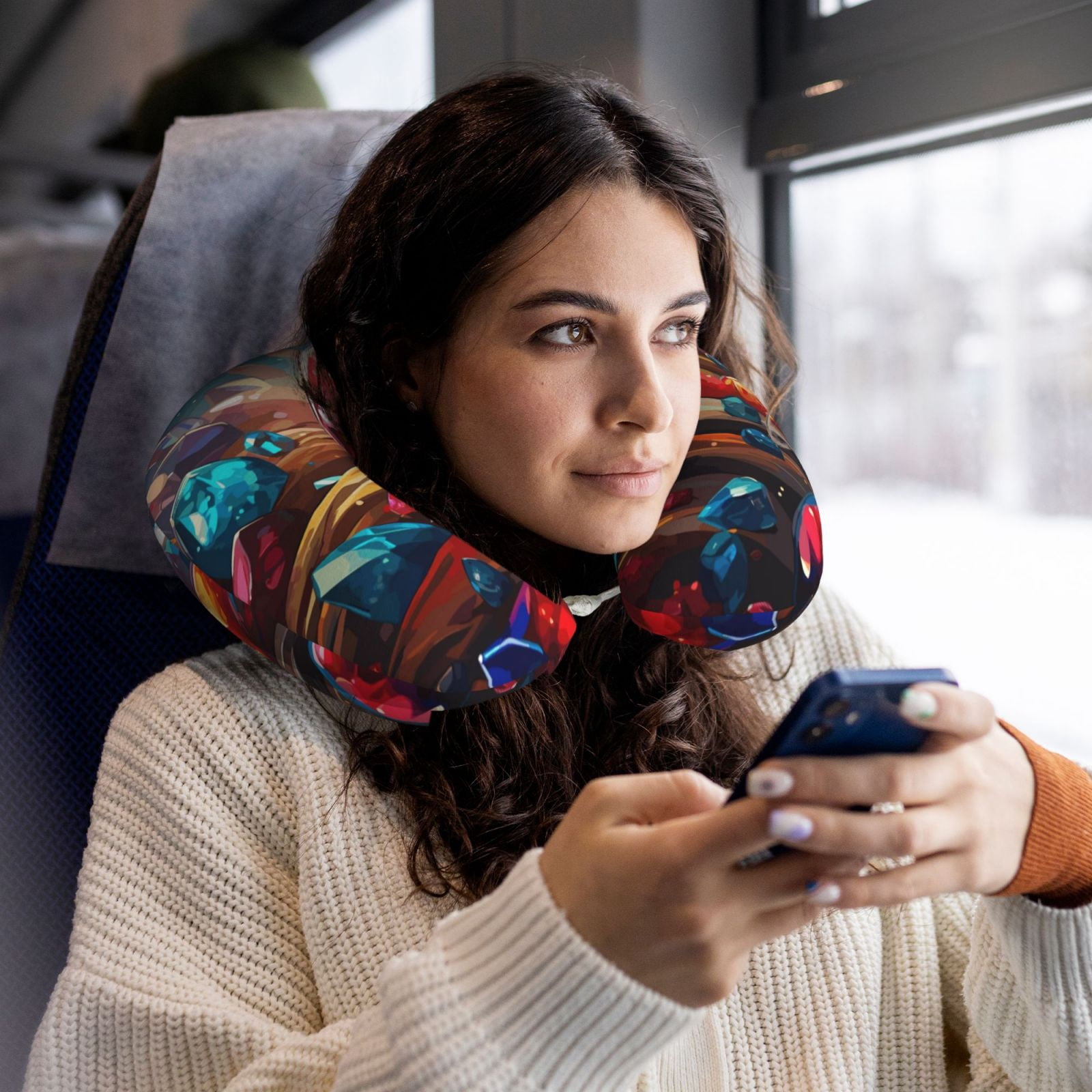Xecao Colorful Stone World Print Memory Foam Cervical Neck Pillow Versatile U-Shaped Pillows for Home,Office,Camping,Travelling,Soft Washable Cover