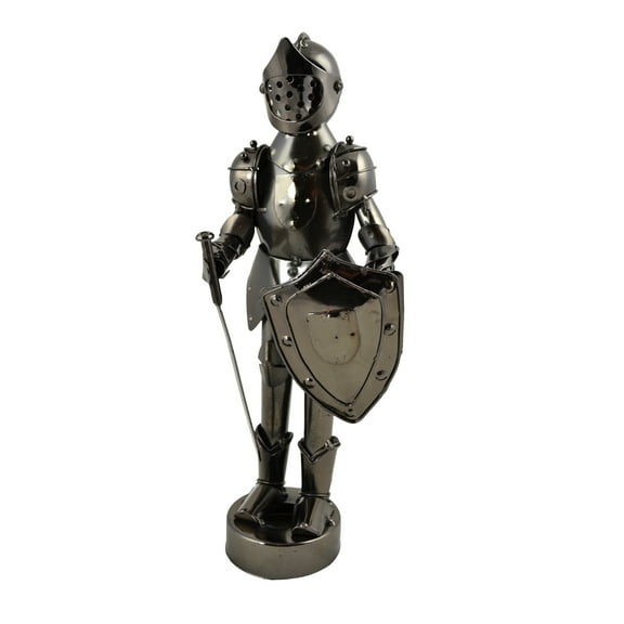 11" Polished Metal Knight Statue Holding Sword
