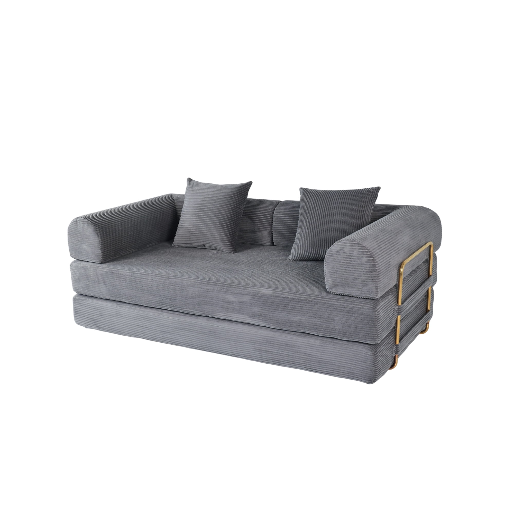 2-in-1 Foldable Sofa Bed 75 Inch Folding Couch Convertible Compressed Sleeper Sofabed Memory Foam Faux Fur Upholstered Cloud Couch Mattress Bed 2 Pillows Grey Ash