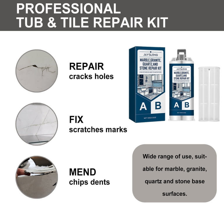 Quartz Countertop Chip Repair Kit – White, Fills Nicks, Scratches & Edge Chips On Granite, Marble, Corian, Travertine & More – Durable & Waterproof
