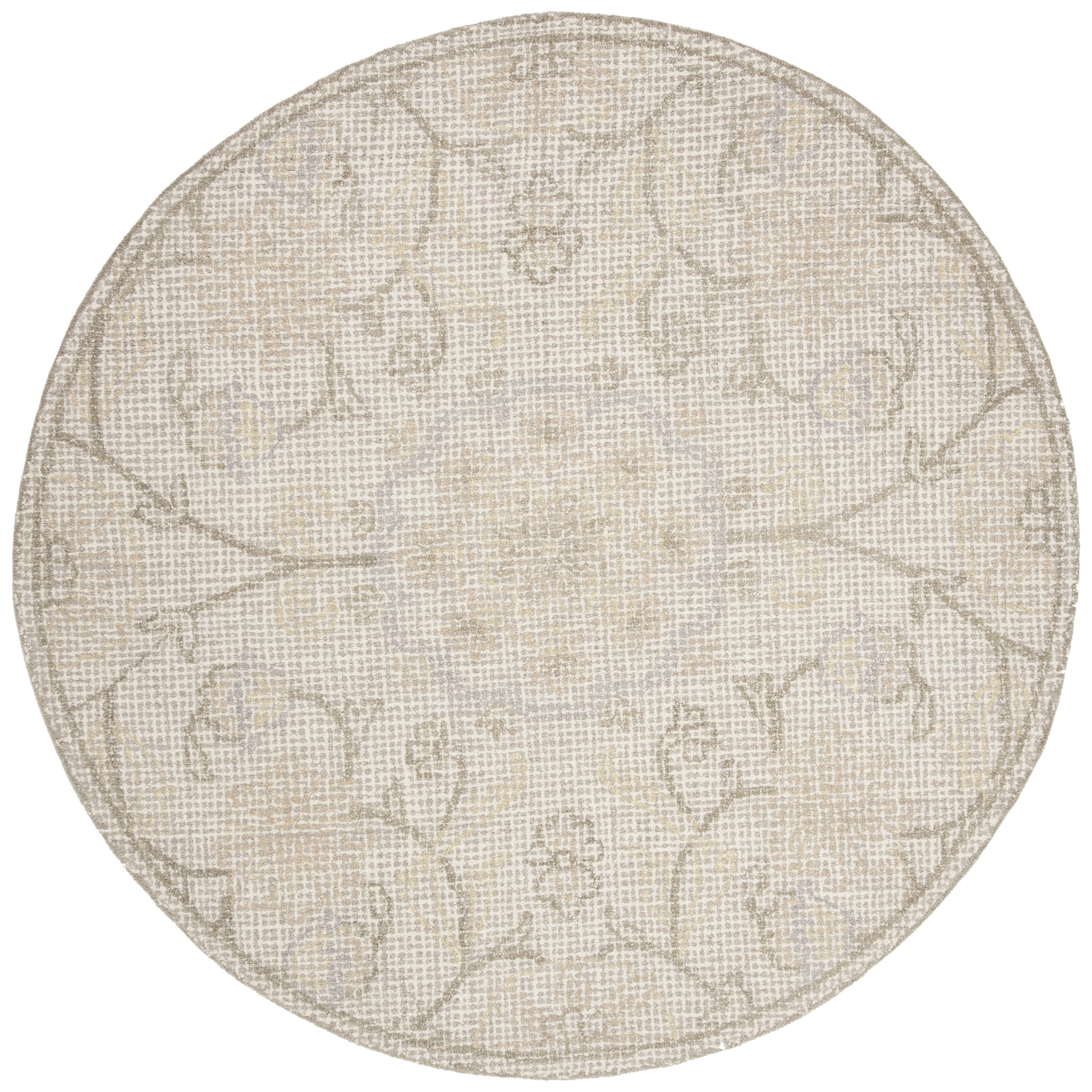 SAFAVIEH Abstract Elouise Geometric Wool Area Rug, Light Gray/Ivory, 6' x 6' Round