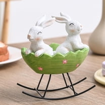 Easter Bunnies Decor, Cute Easter Figurine, Small Bunny Figurines for Table Centerpiece Decorations, Rabbit Decoration for Home Spring Decor, Smiling Bunnies Rocking in Egg Cradle
