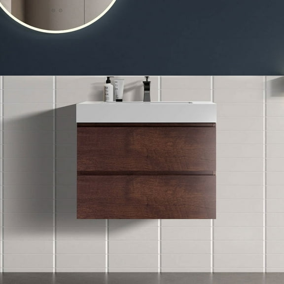 CITTANEO 30 Inch Floating Bathroom Vanity with Sink, Modern Bathroom Cabinet in Walnut