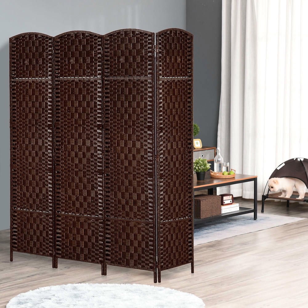 Resenkos 4-Panel Folding Room Divider Privacy Screen - 6FT Tall Portable Wicker Weave, for Bedroom/Home Office, Brown