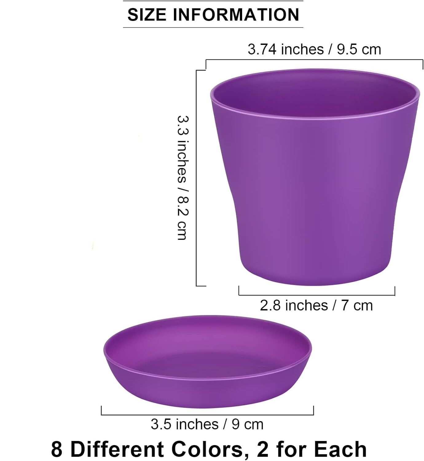 LQQBOX 24 Pcs 4 Inch Plastic Plant Pot with Saucers Flower Pots Planters Nursery Pots for Outdoor Indoor Plants Gardening Containers, Assorted 8 Colors