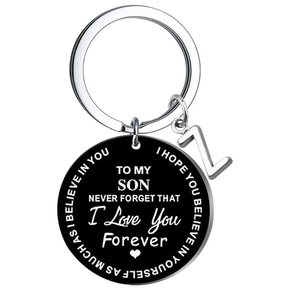 PPgejGEK Keychains DIY To My SON Black Stainless Steel Last Name 26 Letter Keychain 2.5cm for Valentine's Day Mother's Day Christmas Birthday Gifts Festival Gift