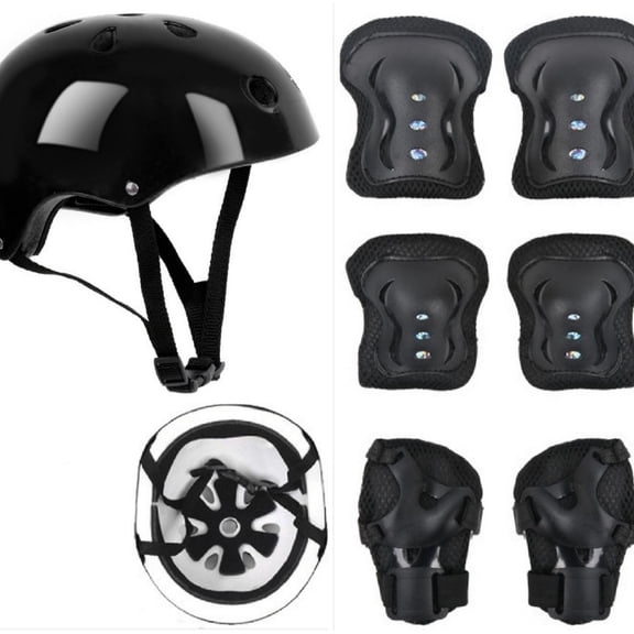 BESTSKY 7 Pack Knee & Elbow Pads for Kids Youth Children Guards Protective Gear Pad Set for Roller Skates Cycling Bmx Bike Skateboard Inline Skating Scooter Riding Sports (Black)