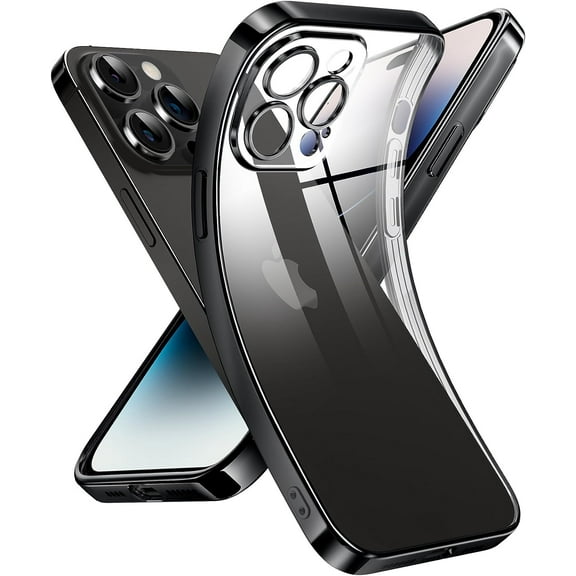 Crystal Clear Case for iPhone 14 Pro Max, [Not Yellowing] [Camera Protection] [Military Grade Drop Tested] Transparent Shockproof Protective Phone Case Soft Silicone Slim Cover, 6.7", Black