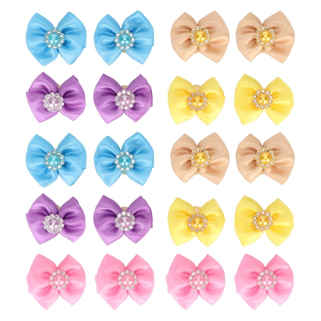 20 lazos para el pelo de mascotas, bonitos moños de colores variados para perros pequeños con banda de goma para cachorros, gatos y conejos.