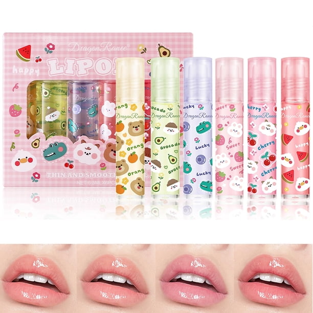 Bekoeen Lip Gloss Clear Jelly Lipstick Set 6 piezas Roll On Lip Gloss Bálsamo labial hidratante de larga duración Aceite brillante para labios Bálsamo nutritivo Maquillaje de labios para mujeres y niñ