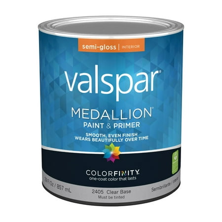 Valspar Medallion 100% Acrylic Paint & Primer Semi-Gloss Interior Wall Paint, Clear Base, 1 Qt.