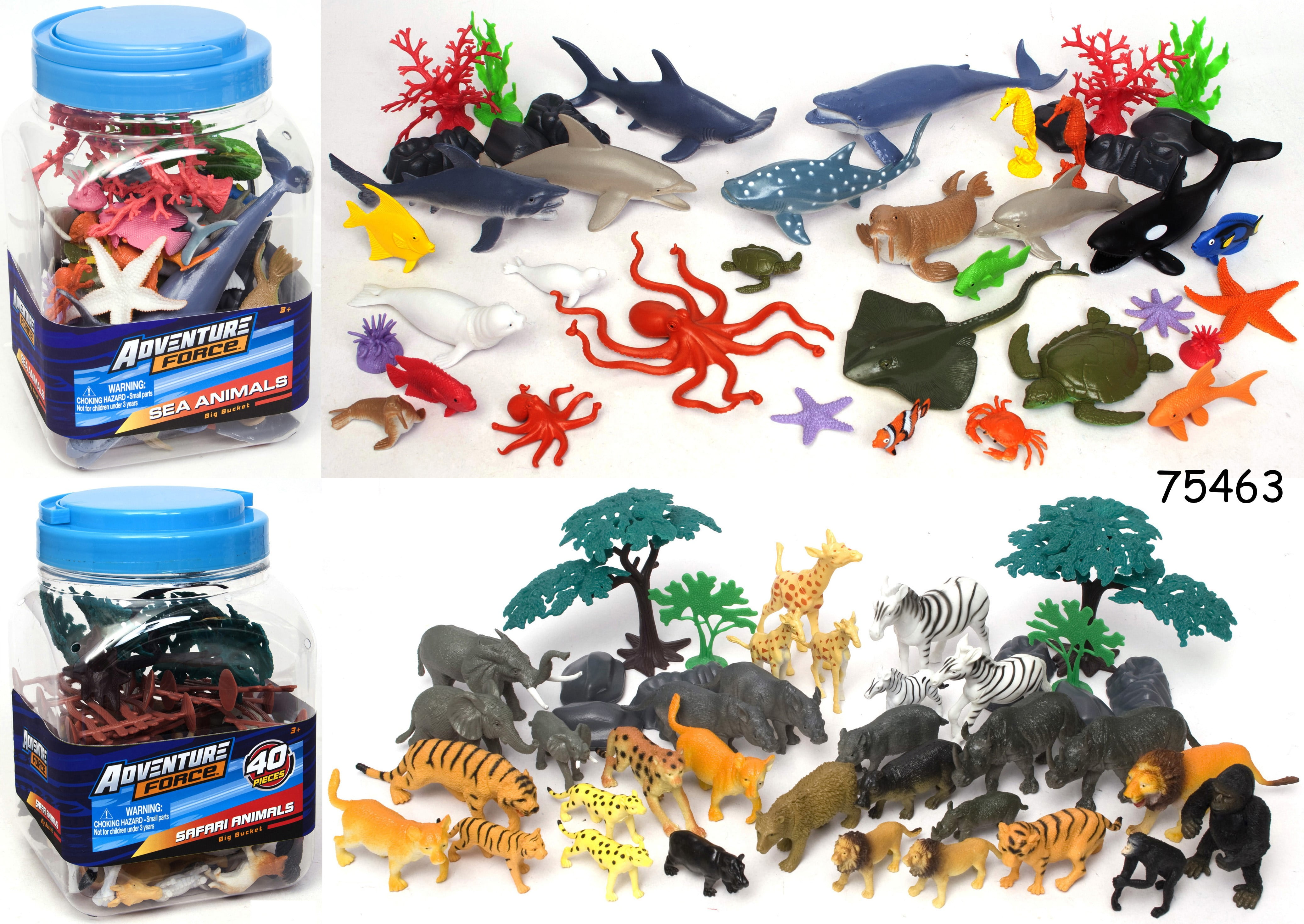 Adventure Force Big Bucket of Sea Animals or Safari Animals, 40-Piece  (Style May Vary) 