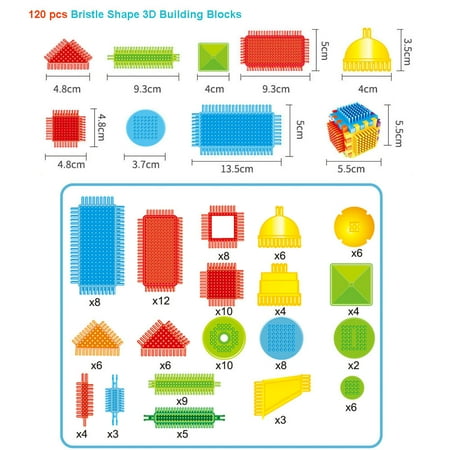 【YIWULA】120pcs Bristle Shape 3D Building Blocks Tiles Construction Playboards Toys