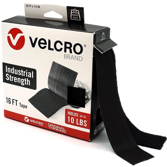 VELCRO Brand Heavy Duty Tape | 16 Foot Roll Strong Sticky Back Adhesive Holds up to 10 lbs Industrial Strength Fasteners for Indoor or Outdoor Use 1-1/2in Width, Black (VEL-30838-USA)