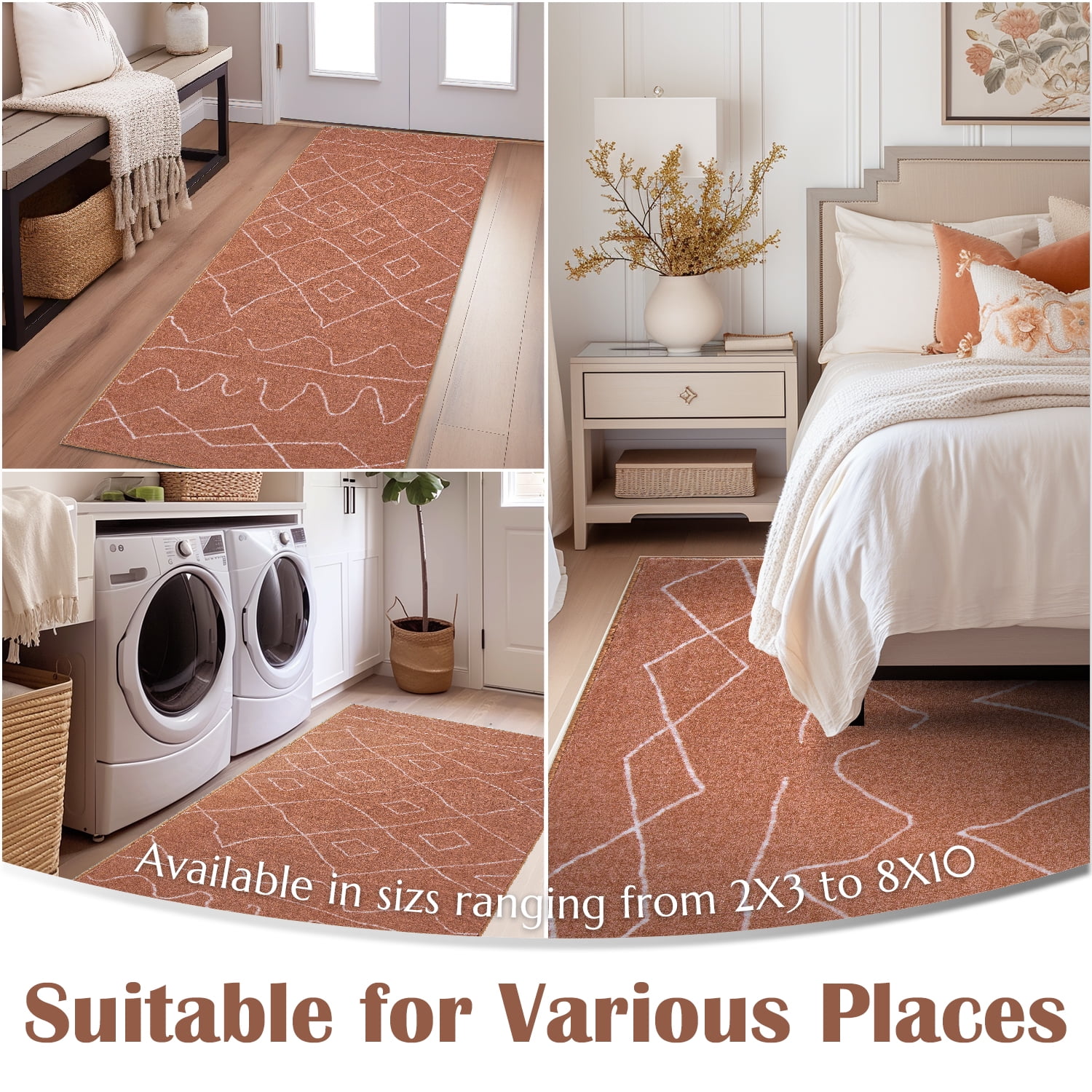 RUGKING Runner Rug 2x6 Boho Washable Rug Hallway Runner Brick Red Modern Non Slip Carpet for Bedroom Kitchen