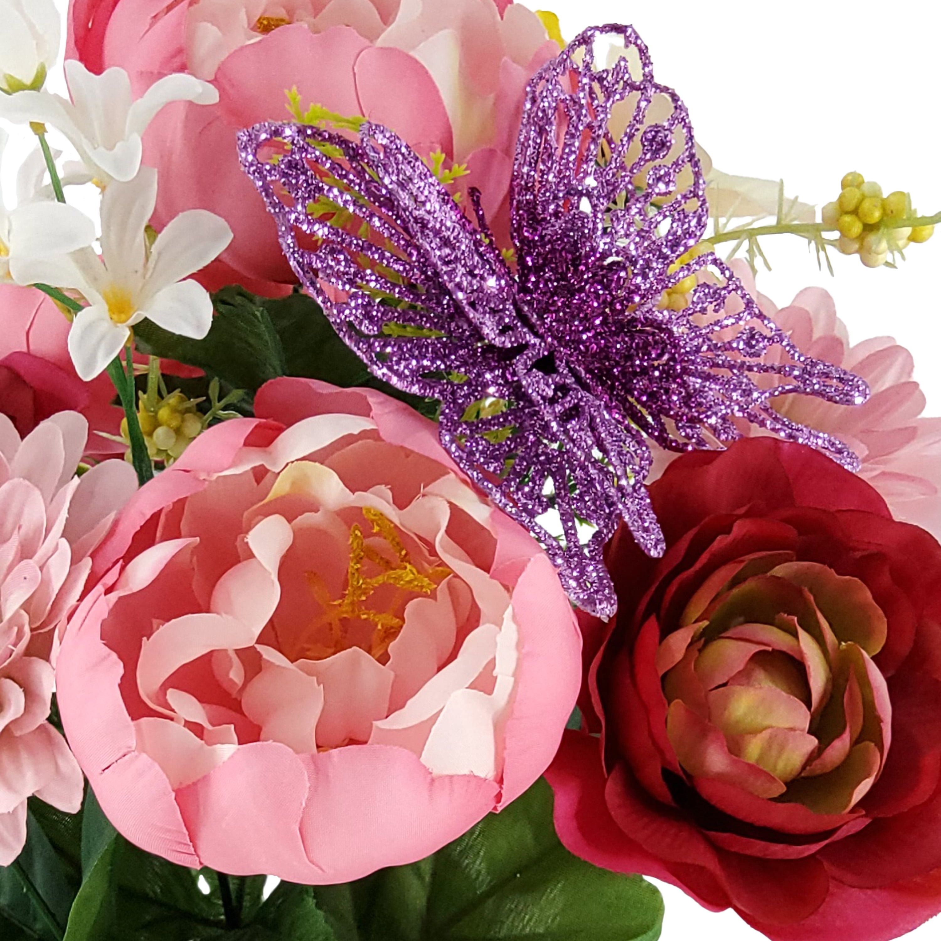 Mainstays 18.5in Indoor and Outdoor Artificial Mixed Bouquet,Peony and Ranunculus, Pink Color.