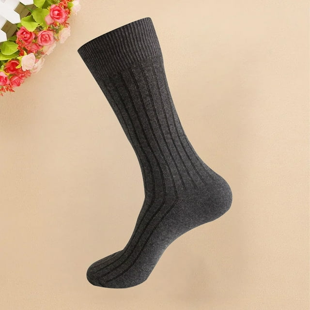 Chaussettes Grises Automne Hiver pour Hommes Mi-Mollet Couleur Unie Coton Chaussettes de Bureau