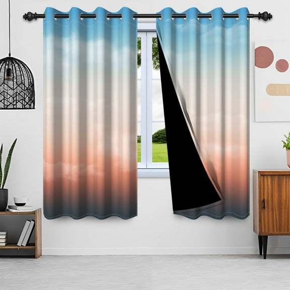 Pbobriich Red and Blue Window Curtains,Gradient Multicolor Curtain Bedroom Grommet Drapes 2 Panels 42x84 Inch