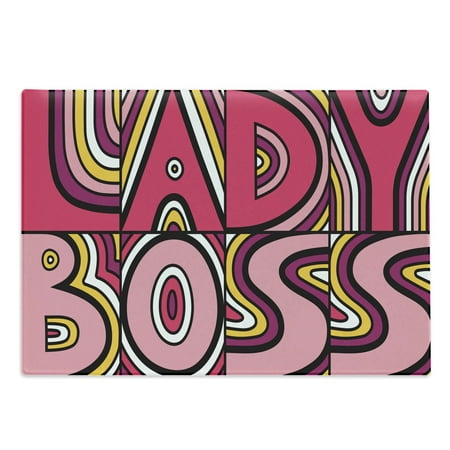 

Lady Boss Cutting Board Feminist Art Themed Illustration with Lettering and Rays in Creative Retro Style Decorative Tempered Glass Cutting and Serving Board in 3 Sizes by Ambesonne