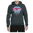 thumbnail image 2 of Wild Bobby, Dripping Lipstick Lips Cute Pink Blue Lips Gift Beauty Makeup Lover, Streetwear, Unisex Graphic Hoodie Sweatshirt, Charcoal, 2XL, 2 of 3