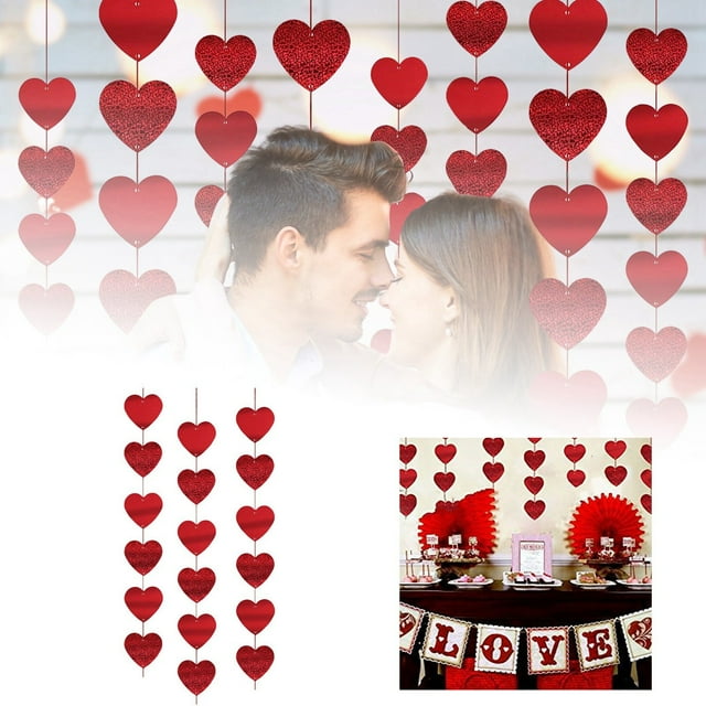 Noehoiugi Guirlande de Cœurs Rouges en Feutre - Guirlande de Cœurs Rouges de la Saint-Valentin - Décoration de la Saint-Valentin - Décorations de la Saint-Valentin - Fournitures pour Fête d'Anniversaire de Mariage de la Saint-Valentin 3 Cordes